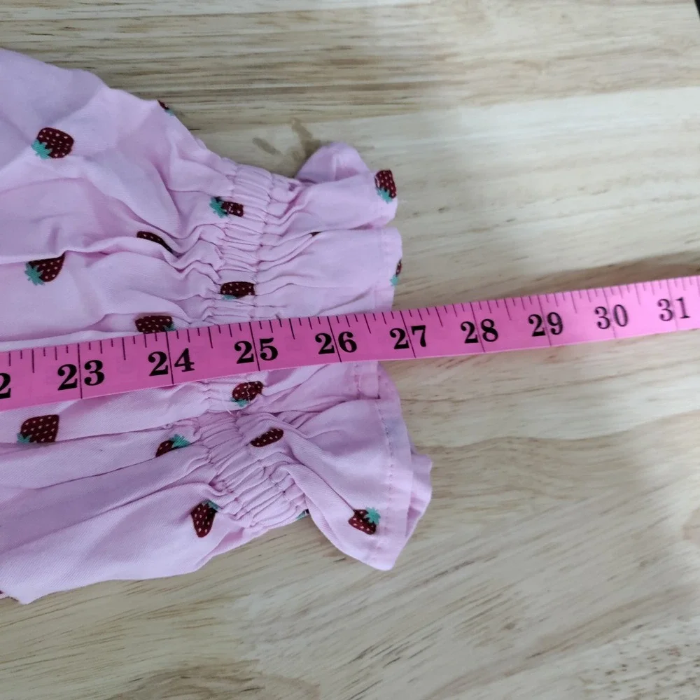 Sweet Society Pink Strawberry Pajama Set Lace Collar Ruffle Top Joggers Medium